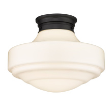 Golden 0508-LSF BLK-VMG - Golden Lighting Ingalls 1-light 16in Semi-Flush Mount in Matte Black and Vintage Milk Glass